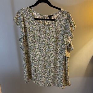 ann taylor multicolor floral ruffle sleeve blouse